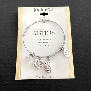 Sisters stainless steel bangle bracelet various charms